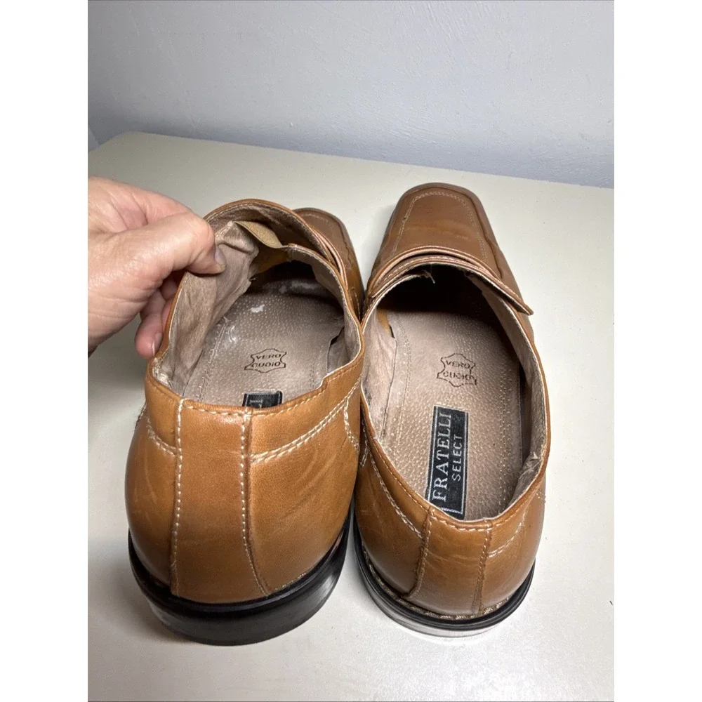 Fratelli Select Mens Leather Dress Shoes Brown Square Toe Loafers Size 13 M